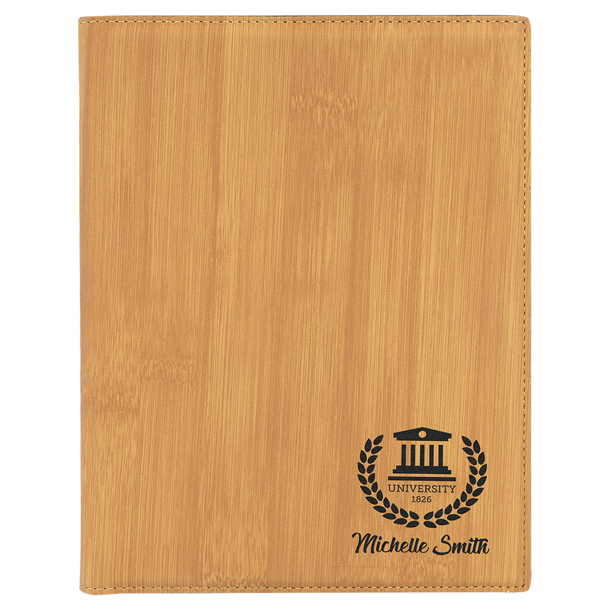 Bamboo 7" x 9" Laserable Leatherette Small Portfolio with Notepad