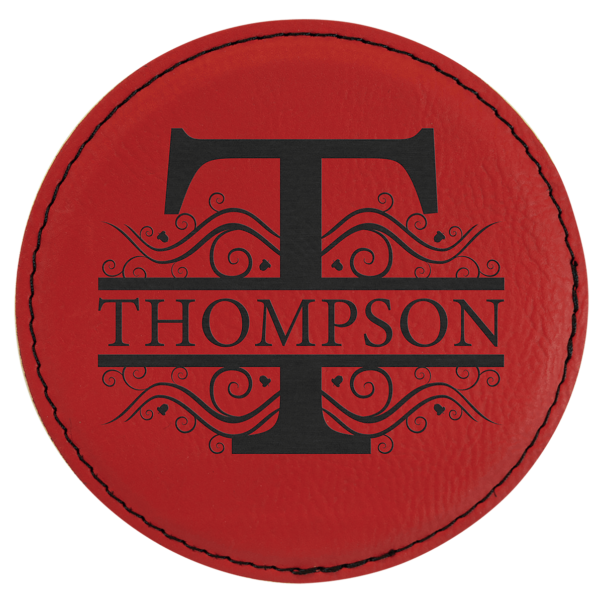 Red 4" Round Laserable Leatherette Coaster