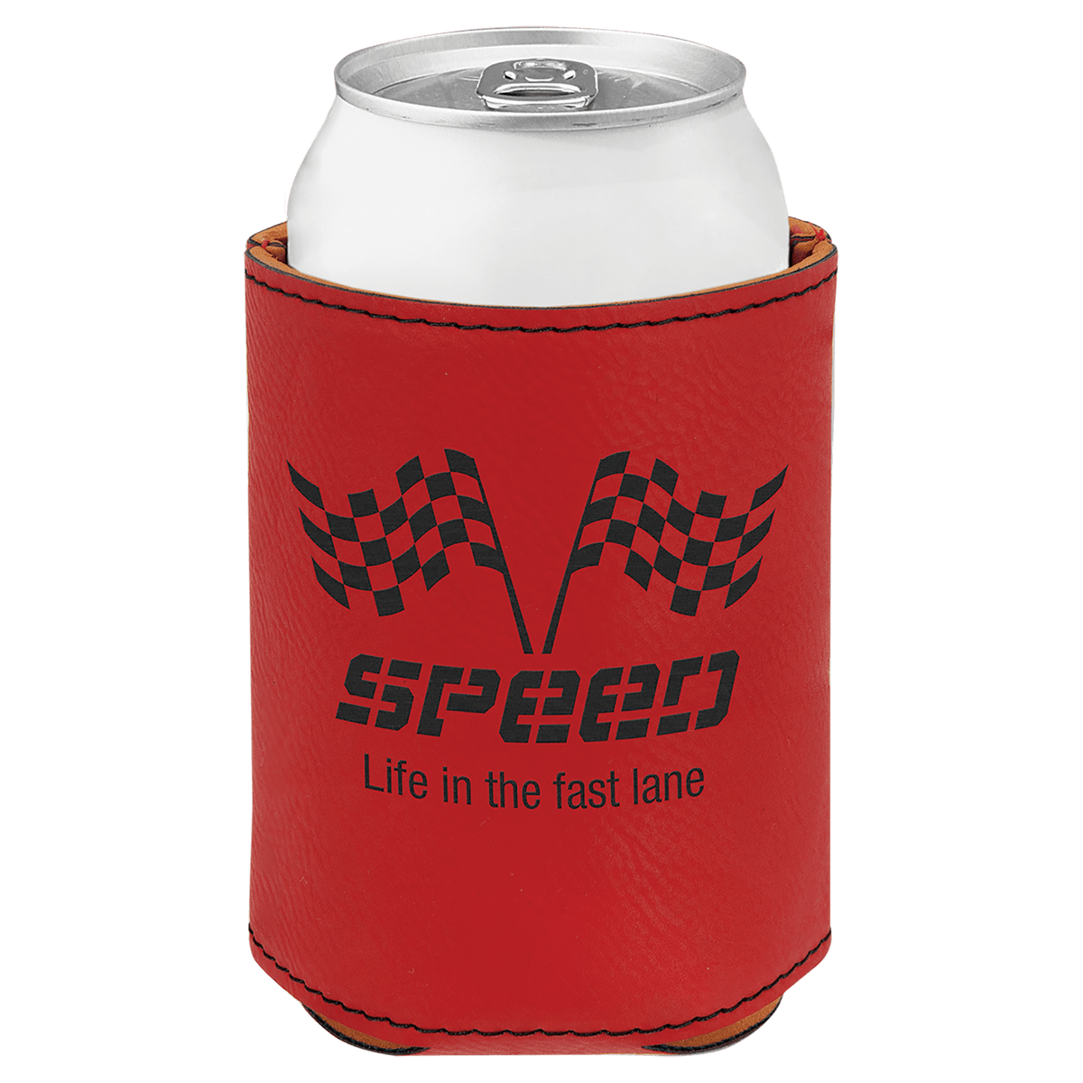 Red 3 3/4" Laserable Leatherette Beverage Holder