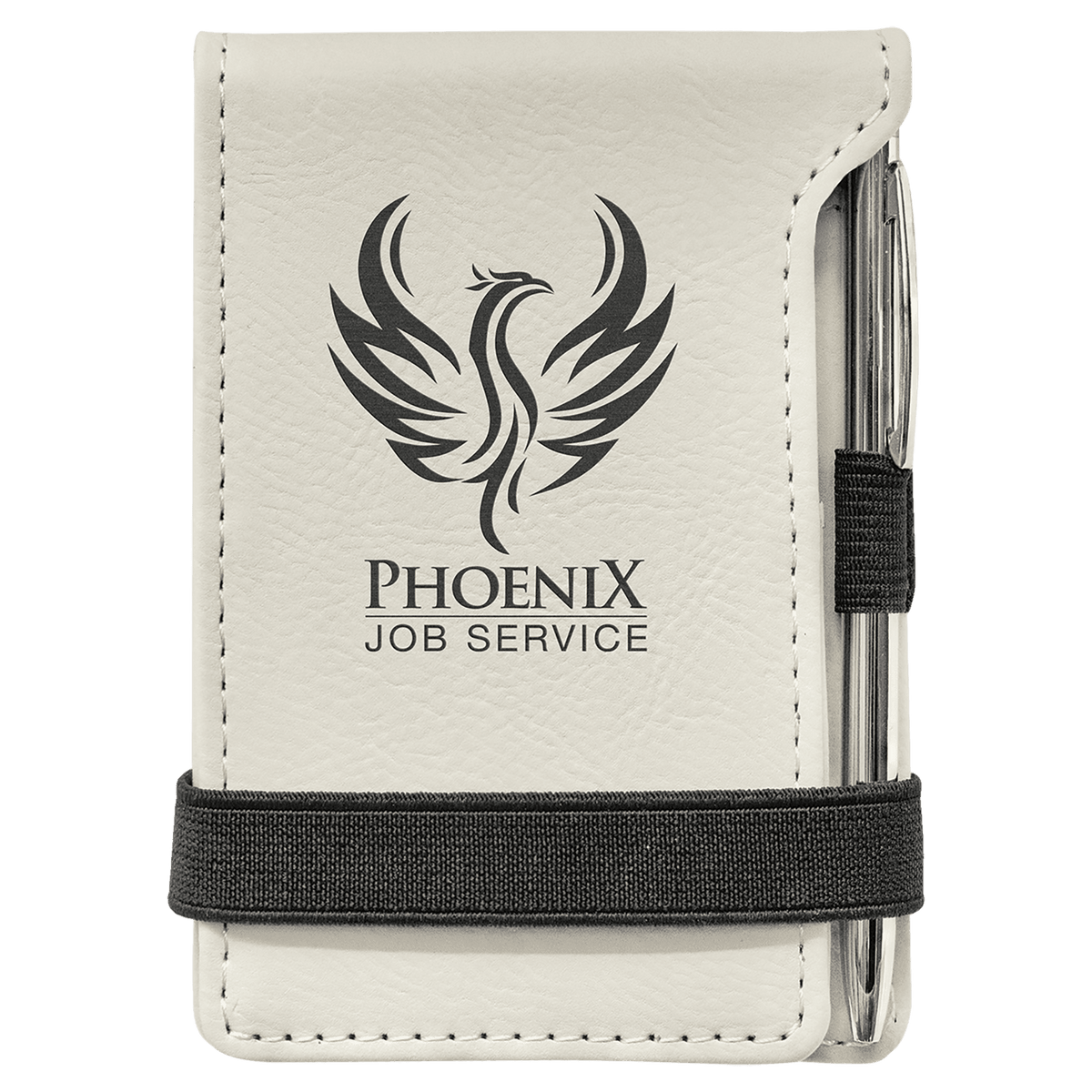 White 3 1/4" x 4 3/4" Laserable Leatherette Mini Notepad with Pen