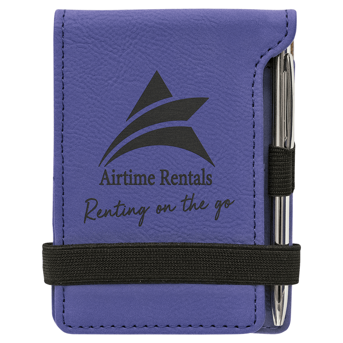 Purple 3 1/4" x 4 3/4" Laserable Leatherette Mini Notepad with Pen