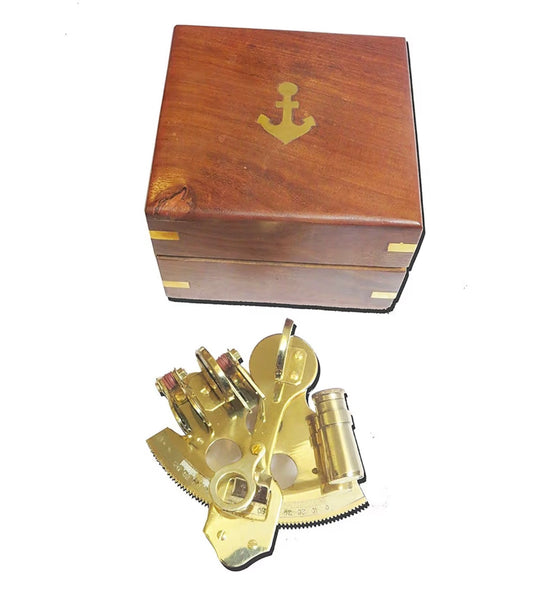 4" Brass Sextant with hardwood wooden box