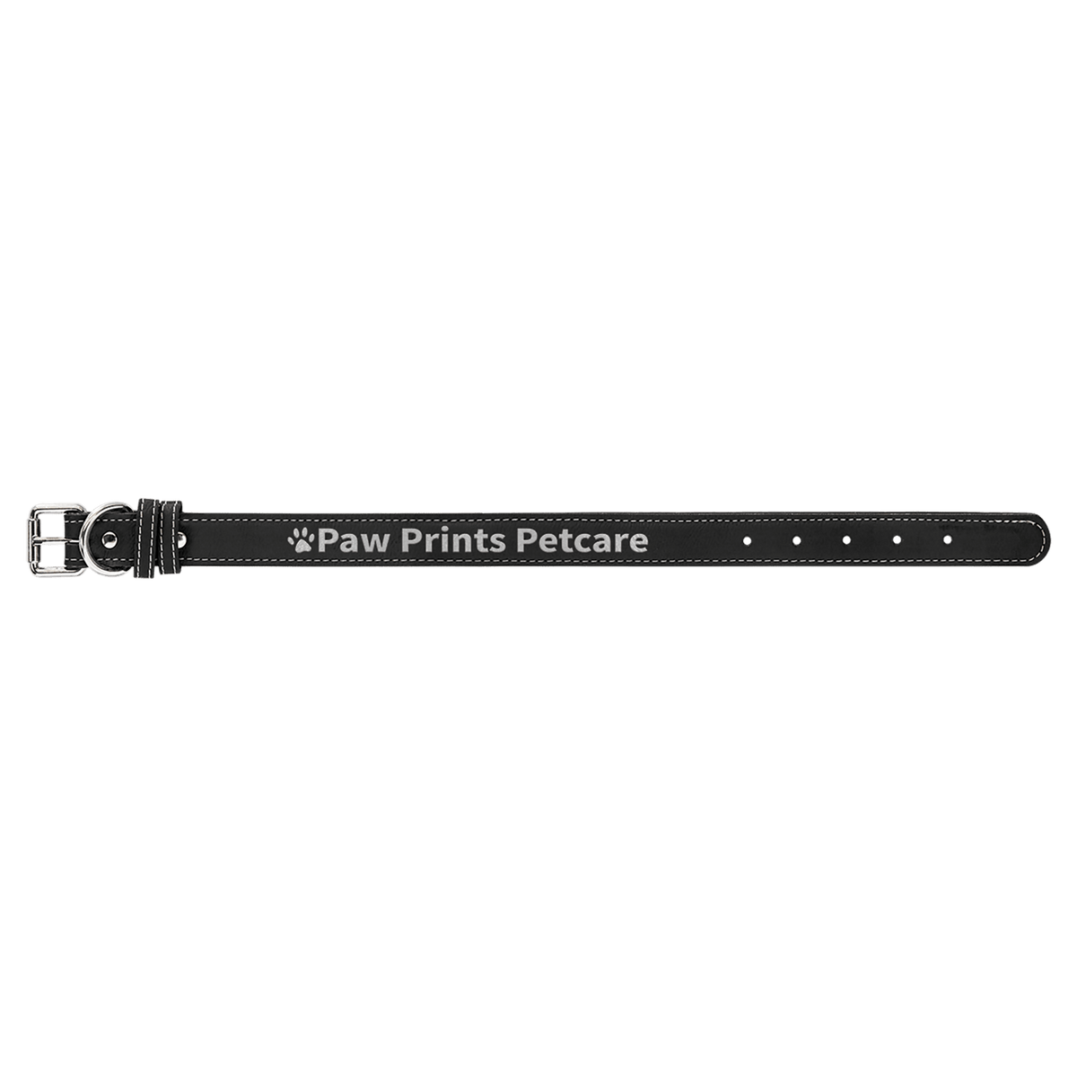 Black/Silver Medium 19" x 1" Laserable Leatherette Dog Collar