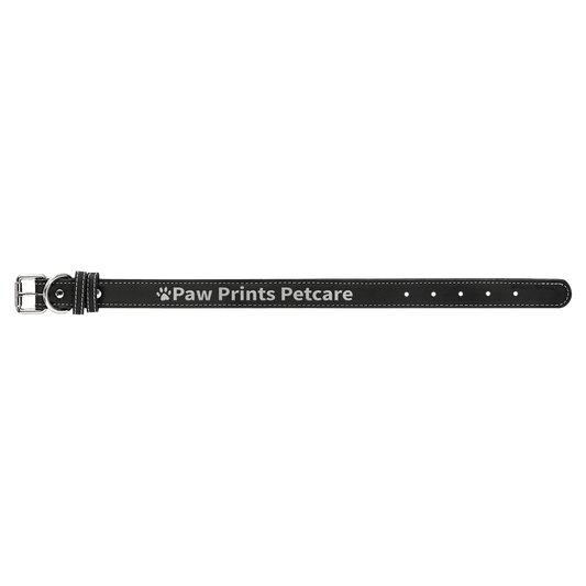 Black/Silver Medium 19" x 1" Laserable Leatherette Dog Collar
