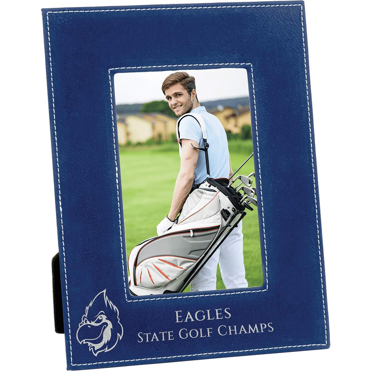 Blue/Silver 4" x 6" Laserable Leatherette Photo Frame