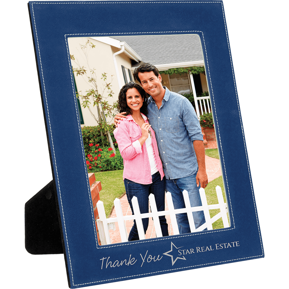 Blue/Silver 8" x 10" Laserable Leatherette Photo Frame