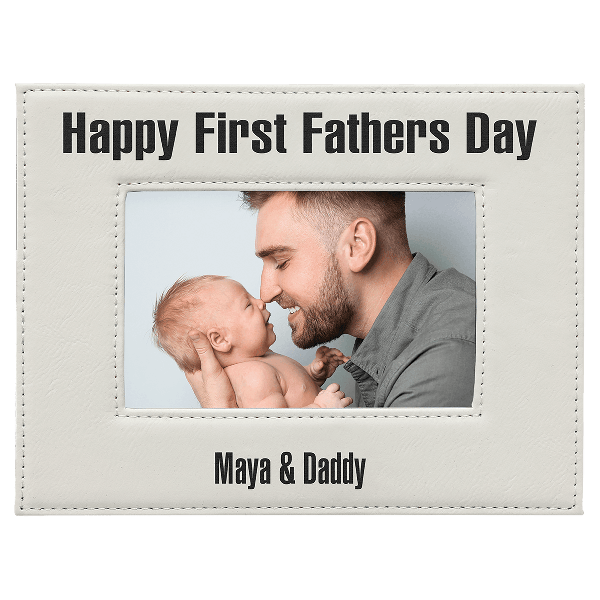 White/Black 4" x 6" Laserable Leatherette Photo Frame