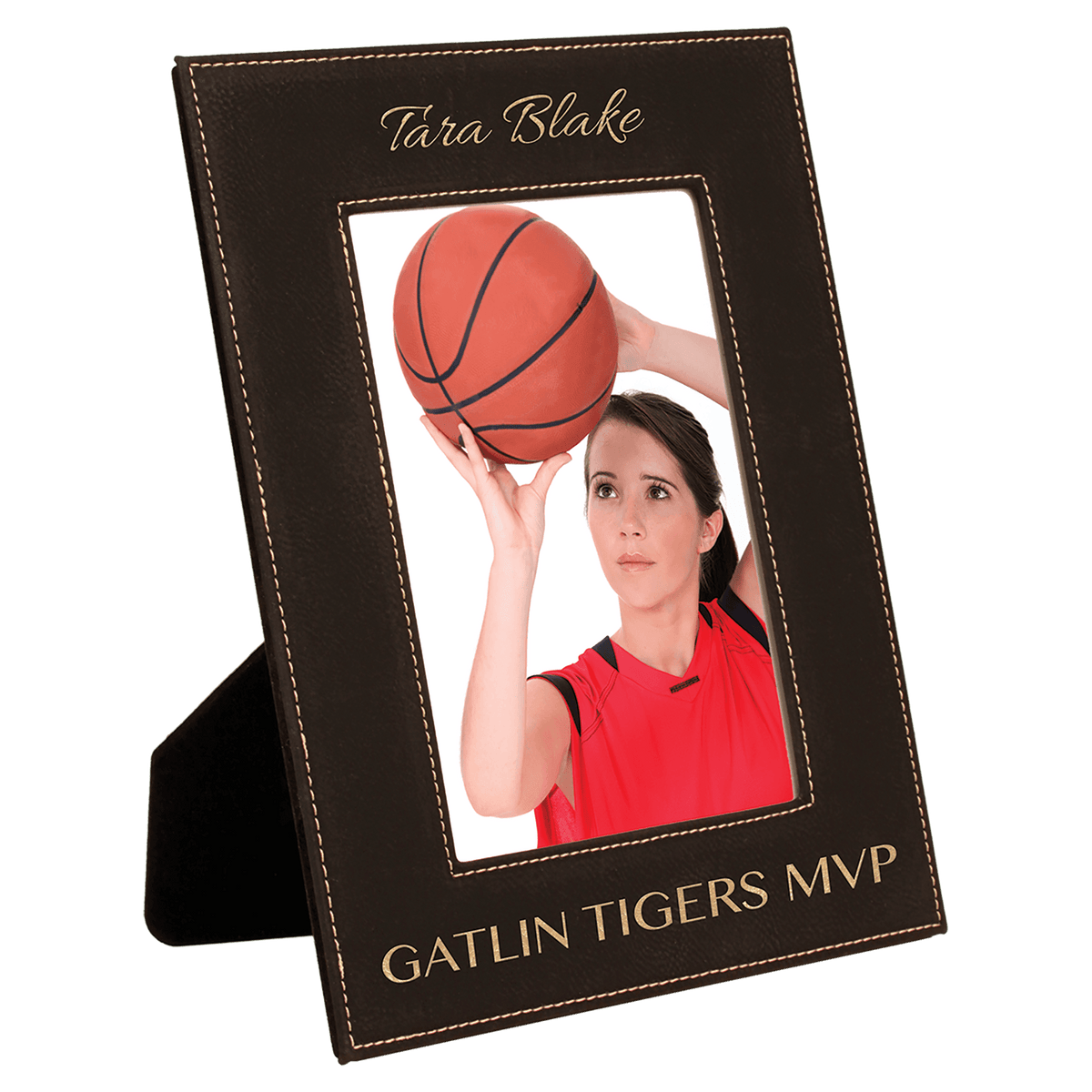 Black/Gold 5" x 7" Laserable Leatherette Photo Frame