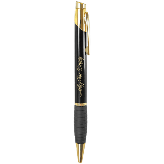 Gloss Black Brass Ballpoint Pen with Gripper