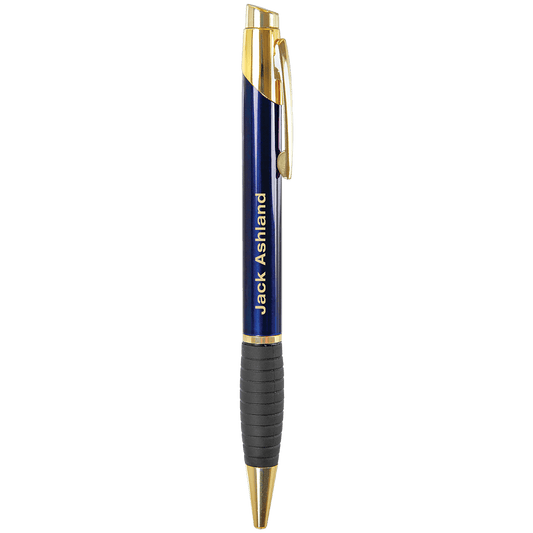 Gloss Blue Brass Ballpoint Pen with Gripper