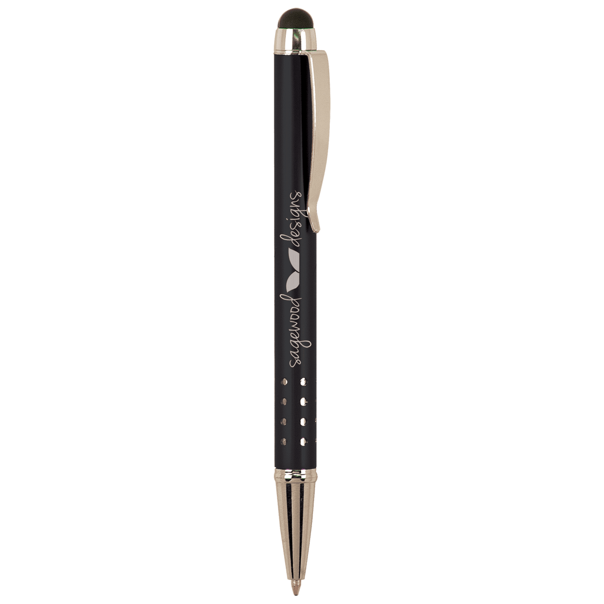 Black with Silver Trim Laserable Pen with Stylus
