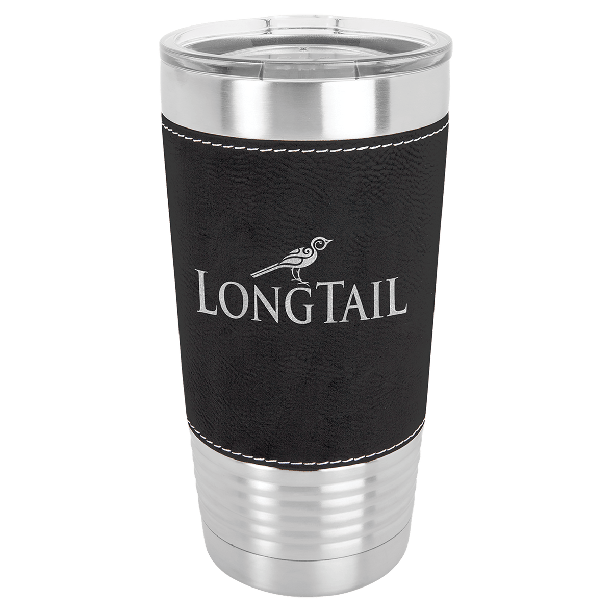 Black/Silver Laserable Leatherette Tumbler with Clear Polar Camel 20 oz. Lid
