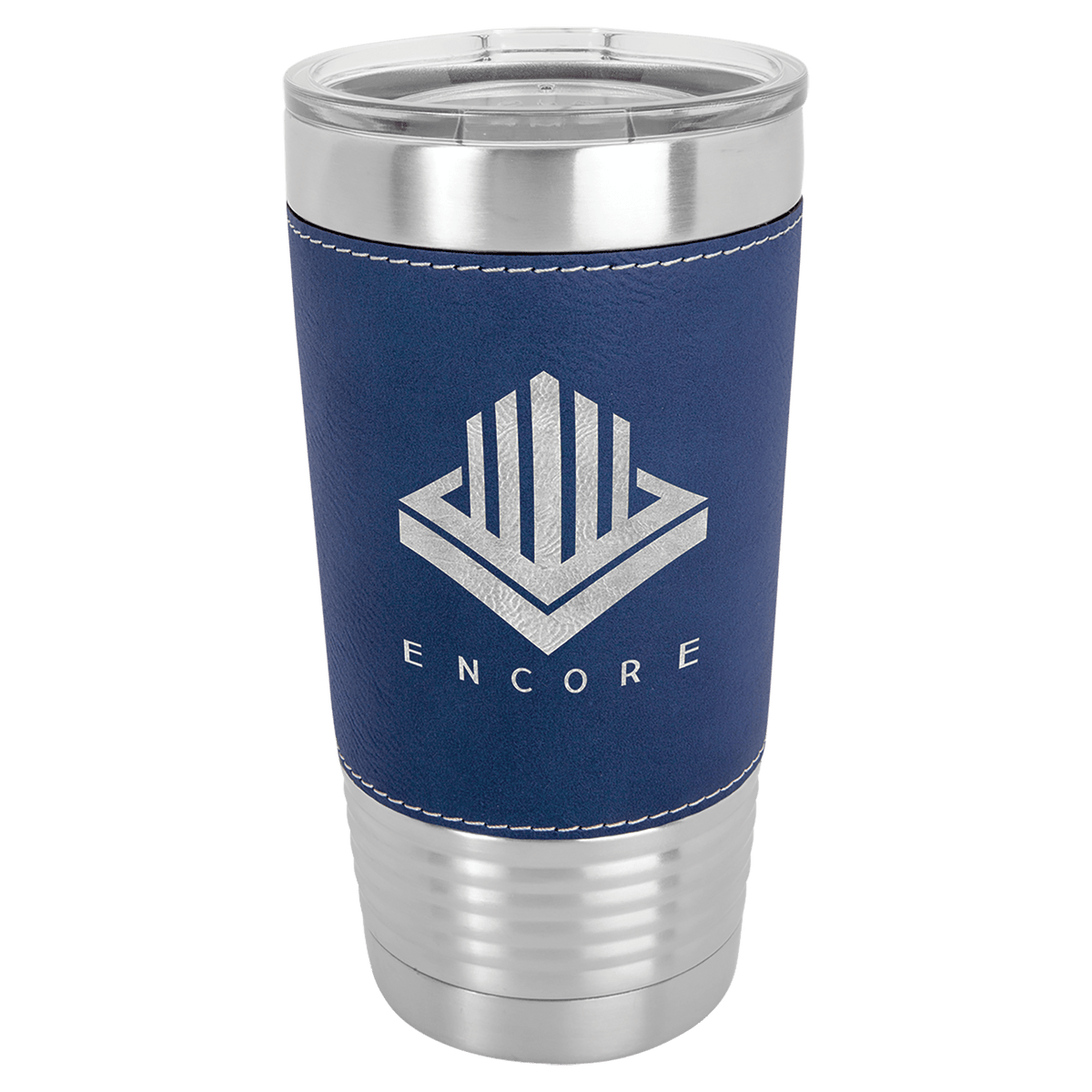 Blue/Silver Laserable Leatherette Tumbler with Clear Polar Camel 20 oz. Lid
