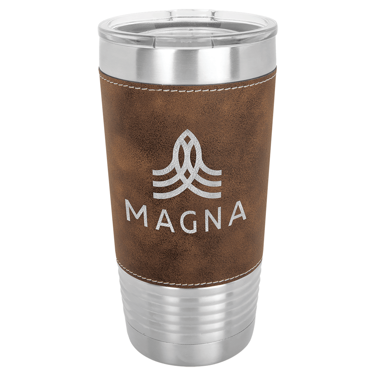 Rustic/Silver Laserable Leatherette Tumbler with Clear Polar Camel 20 oz. Lid