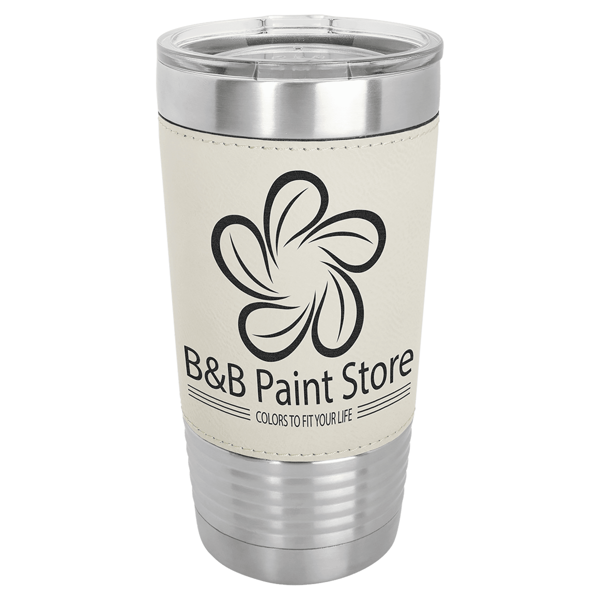 White/Black Laserable Leatherette Tumbler with Clear Polar Camel 20 oz. Lid