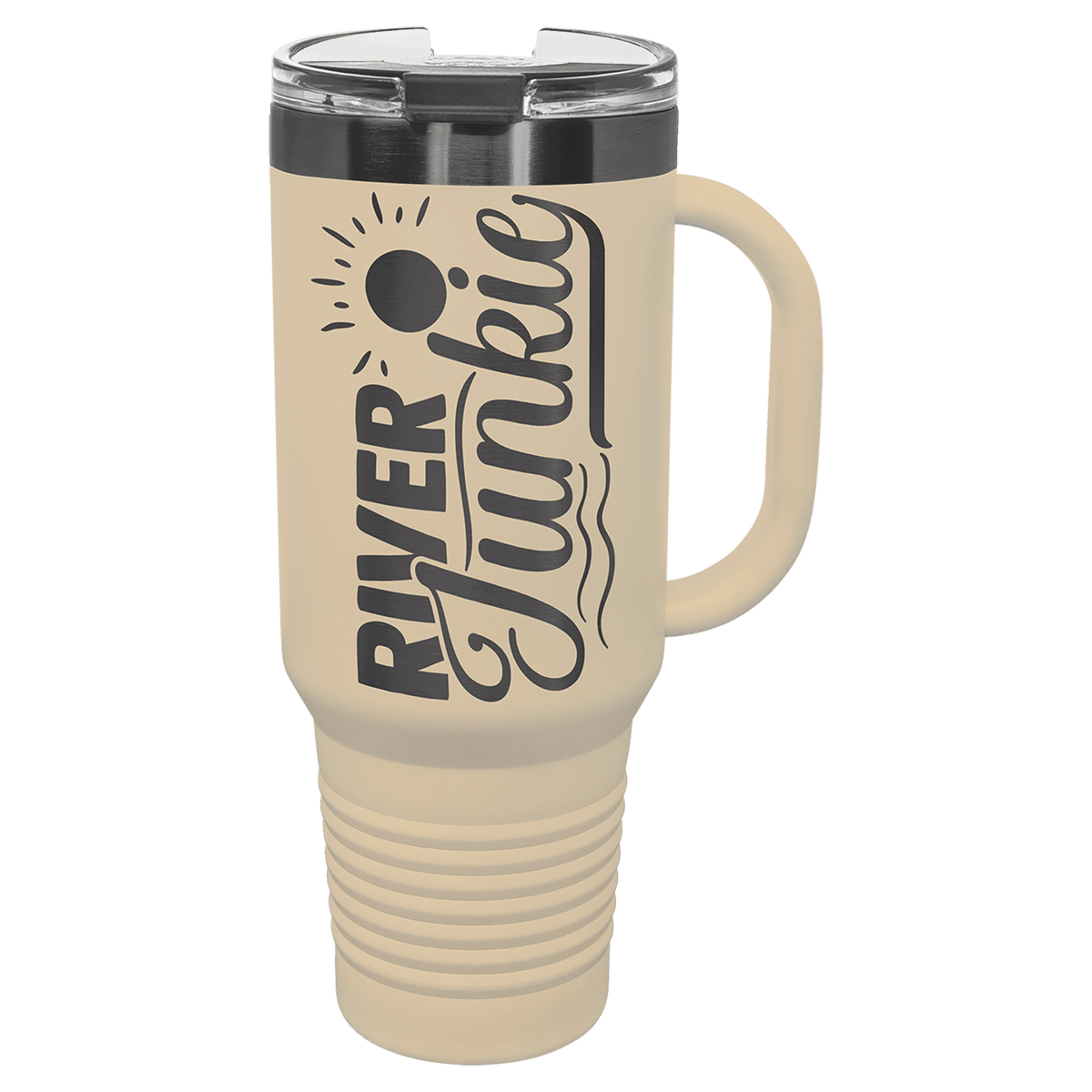 Polar Camel 40 oz. Warm Sand/Ghost Black Travel Mug with Handle & Straw