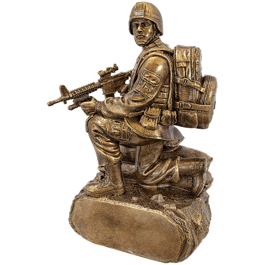 10" Antique Gold Military Resin Kneeling with Sandbags