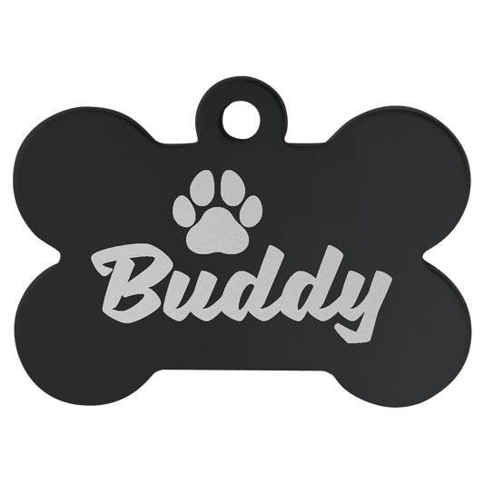 Black 1 1/2" x 1" Laserable Anodized Aluminum Bone Pet Tag