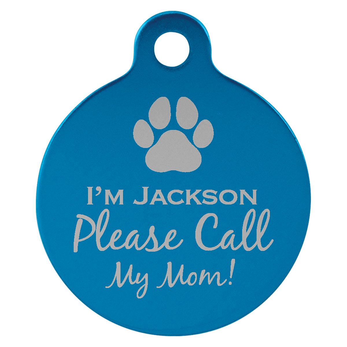 Blue 1" Laserable Anodized Aluminum Round Pet Tag with Tab