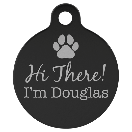 Black 1 1/4" Laserable Anodized Aluminum Round Pet Tag with Tab