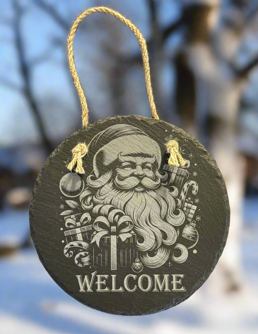 7 3/4" Round Slate Decor with Hanger String