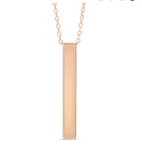 Large Square 4-Sided Vertical Bar Polished Necklace - 18K Gold PVD Stainless Steel