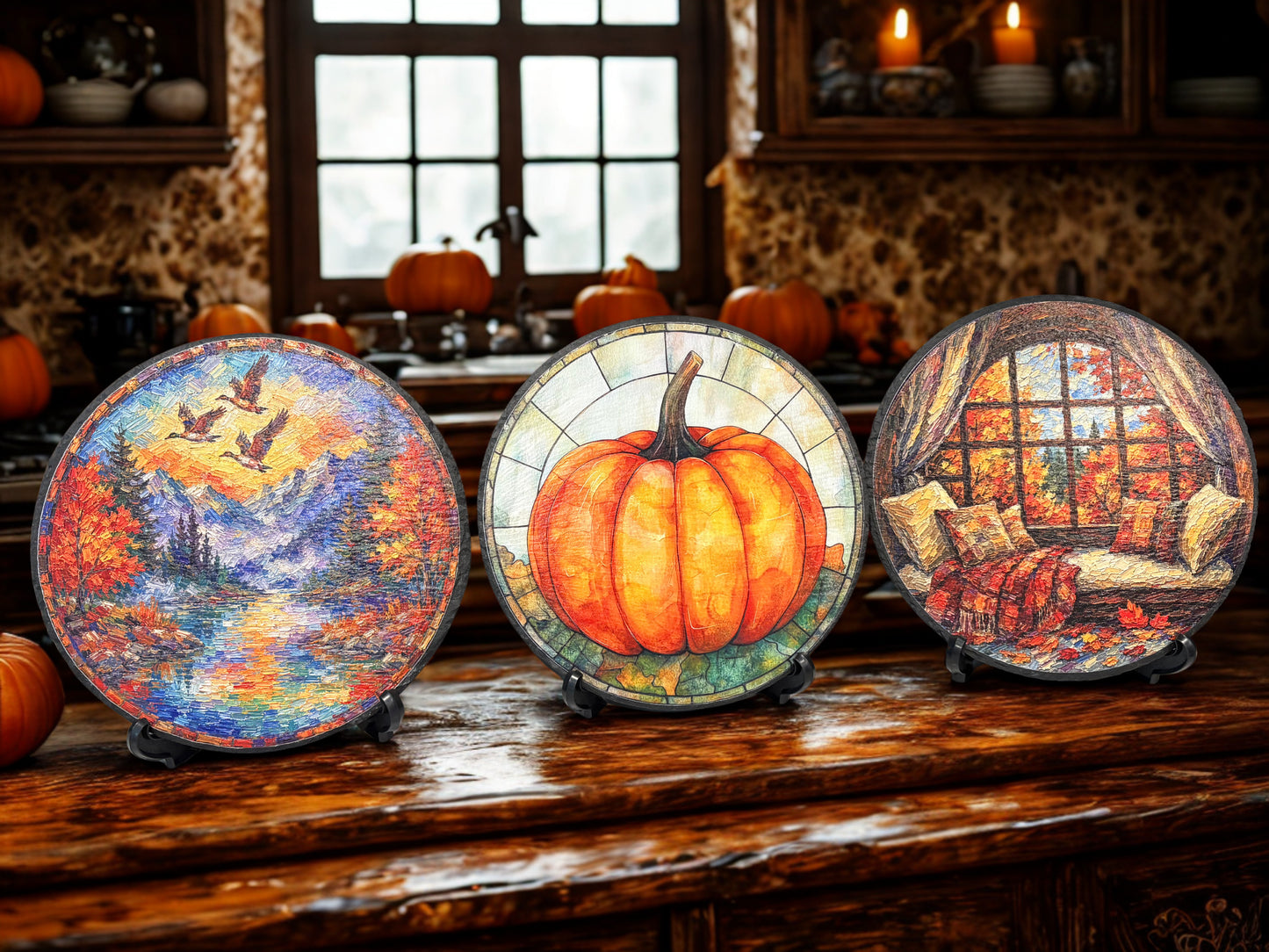 Round Slate Decor with Foam Pads